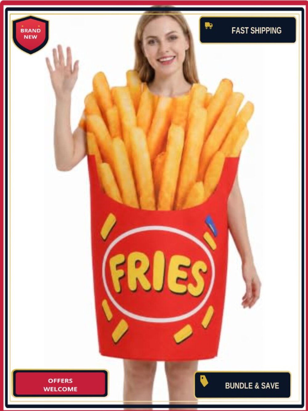 Adult French Fries Food Costume Pullover Halloween Party Outfit